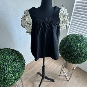 Chic Black Blouse with Ruffle Sleeves